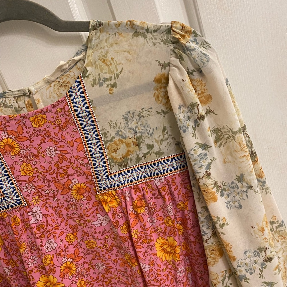 ENTRO BOHO COTTAGECORE FLORAL EMBROIDERED BLOUSE FAIRY WHIMSY FLOWY TOP SMALL - Picture 14 of 16